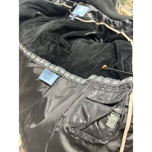 Classic Elements Outerwear Y2K Black & Gold Quilted Faux Fur Hood Women Jacket L - Picture 6 of 8